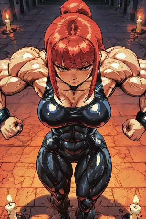 AI Video from prompt: Makima bodybuilder, flexing muscles, muscular, a