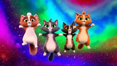 AI Video from prompt: Adorable and happy cats white tummy and tabby bo