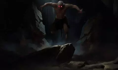 AI Video from prompt: The vampire's eyes light up red, he jumps off th
