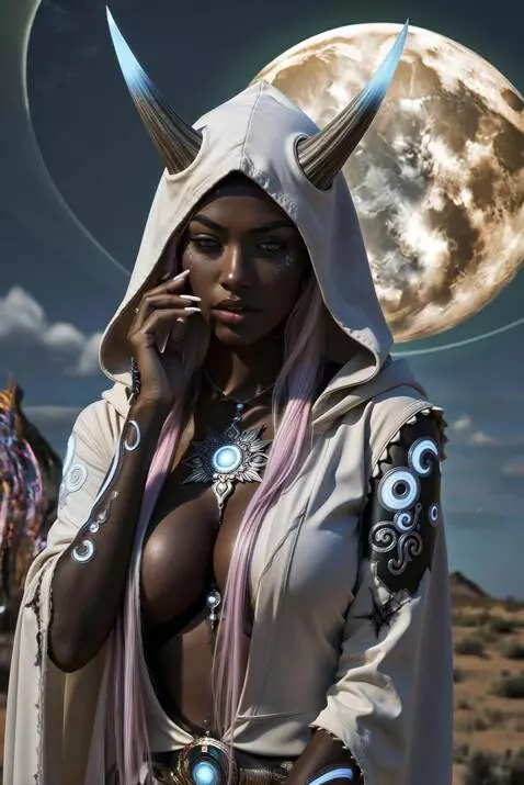 AI Video from prompt: futuristic model posung, black skin, surreal ali