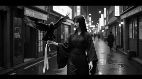 AI Video from prompt: Cinematic Japanese anime noir, black and white. 