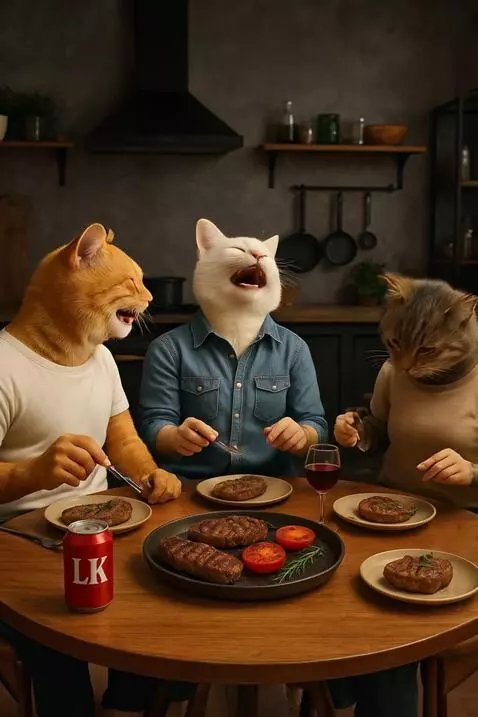 AI Video from prompt: Comen,risas,cinematografico,camara se aleja lent