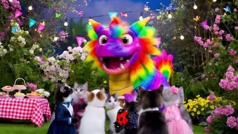 AI Video from prompt: Excited and happy realistic dragon tye dye scale