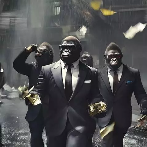 AI Video from prompt: Fomo apes walking in the street, spreading money
