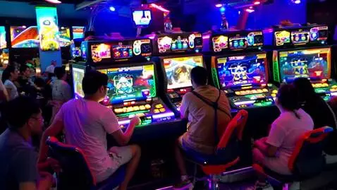 AI Video from prompt: People playing video games at an arcade