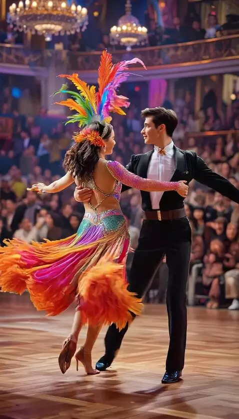 AI Video from prompt: Two lambada dance partners are captured mid-perf
