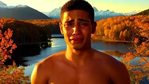 AI Video from prompt: An attractive, handsome man, full-length, bare-c