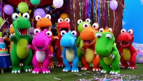 AI Video from prompt: Super excited and happy dinosaurs realistic larg