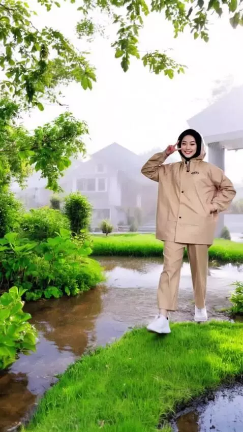 AI Video from prompt: Suasana sedang hujan, Model because goyang kekir