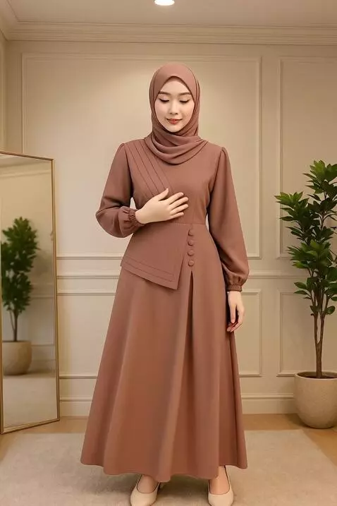 AI Video from prompt: wanita Ini mengusap gamisnya dan bergaya layakny
