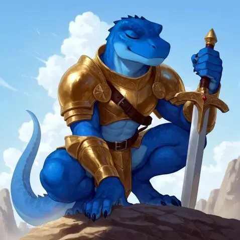 AI Video from prompt: Argonian warrior dude on his knees looking aroun