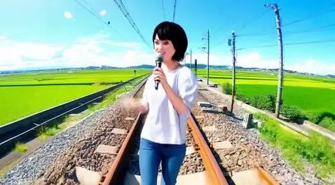 AI Video from prompt: orang lagi nyanyi di atas rel kereta api
