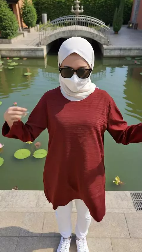 AI Video from prompt: Seorang wanita tersebut berpose mempromosikan bl