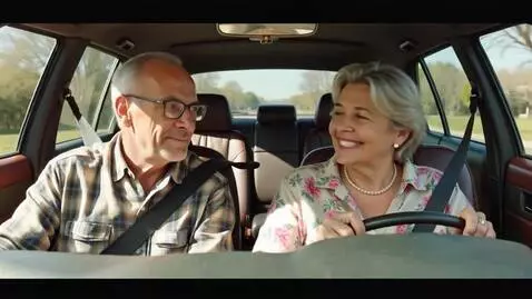 AI Video from prompt: A old man and old woman inside a car