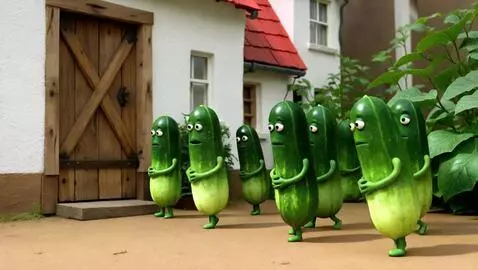 AI Video from prompt: Create a video where a lot of cucumbers came ali