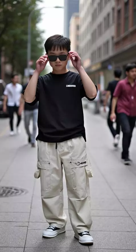 AI Video from prompt: Seorang anak laki-laki dengan gaya streetwear be