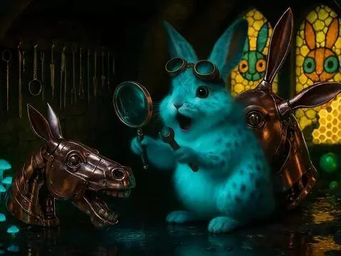AI Video from prompt: The horse neighs the rabbit drops the wrench and