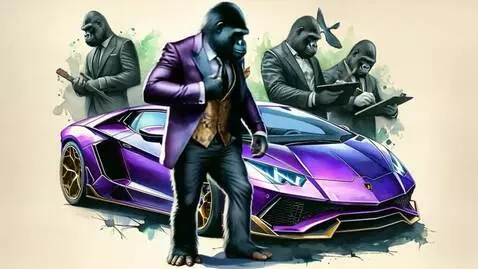 AI Video from prompt: fomo apes busy celebrating and driving that car