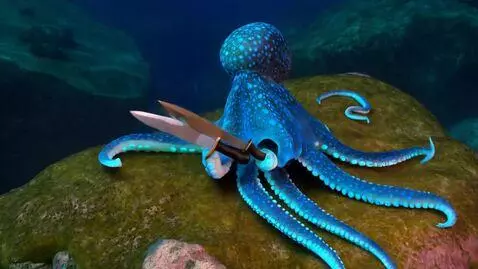 AI Video from prompt: Vibrant lifelike hyper detailed octopus with blu