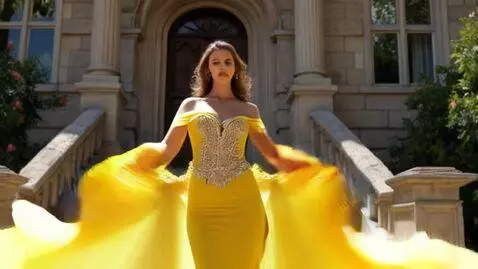 AI Video from prompt: Un model de modă,coboară încet pe treptele unui 