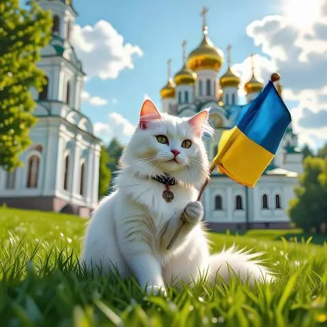 AI Video from prompt: Кот реалистично размахивает флагом с помощью обе