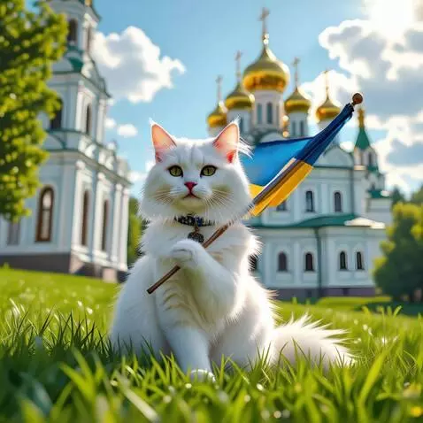 AI Video from prompt: Кот реалистично размахивает флагом перед собой, 
