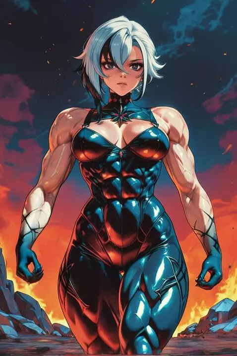 AI Video from prompt: Arlecchino Genshin Impact, muscular, walking and