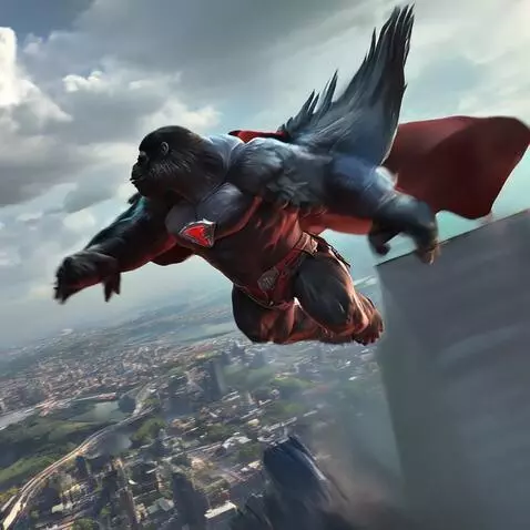 AI Video from prompt: super fomo ape to the rescue, flying in the sky 