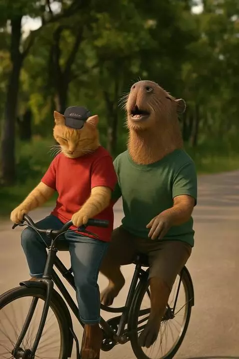 AI Video from prompt: Pedalean,risas,cinematografico,camara se aleja l