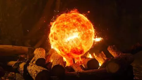 AI Video from prompt: Realistic hyper detailed flame ball creature fli