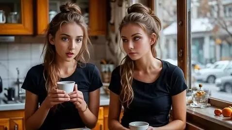 AI Video from prompt: Two pretty seductive beautiful 25-year-old young