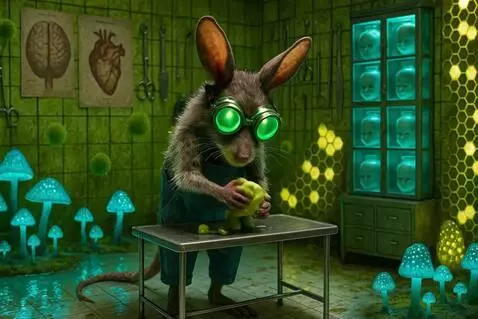 AI Video from prompt: The rat molds the lump of green clay into a roug