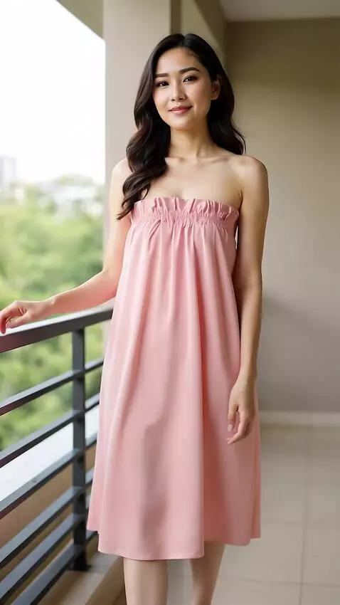 AI Video from prompt: A poised Asian female model walks gracefully for
