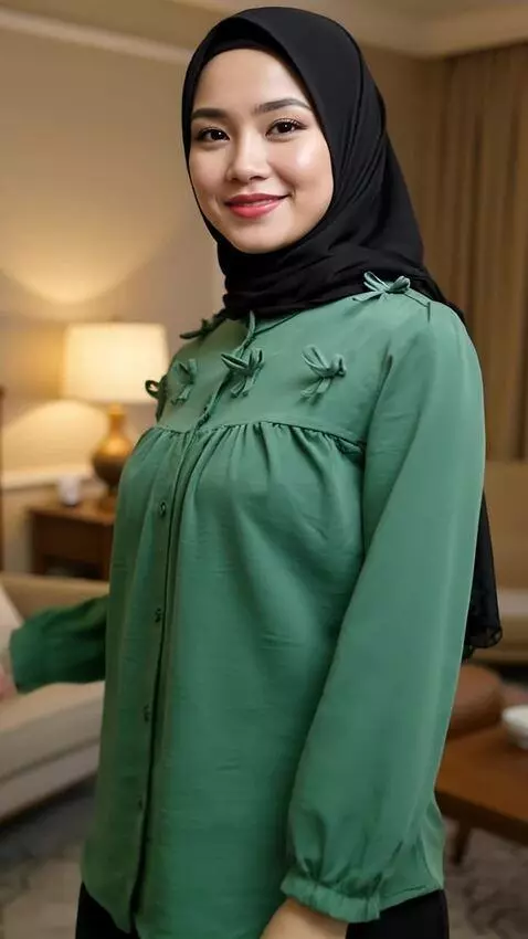 AI Video from prompt: A graceful young woman wearing a green long-slee