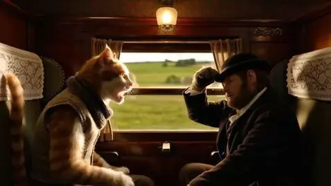 AI Video from prompt: Action (8 seconds): Inside a Victorian train car