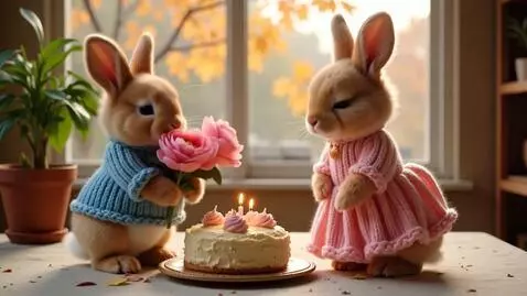 AI Video from prompt: Маленький пушистый зайчик в вязаном синем комбин