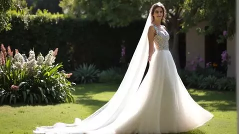 AI Video from prompt: un superb model de modă mireasă defilează ușor,p