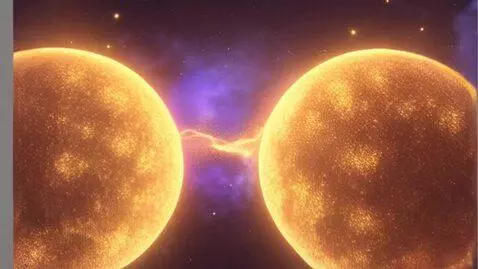 AI Video from prompt: Two glowing orbs of warm light floating in a sta