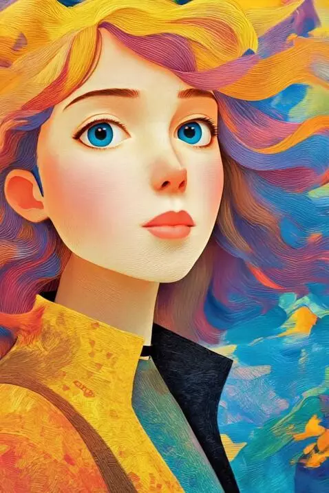 AI Video from prompt: 3d animation, woman turns her face and looks tow