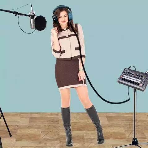 AI Video from prompt: A young woman in a recording studio. Light nylon