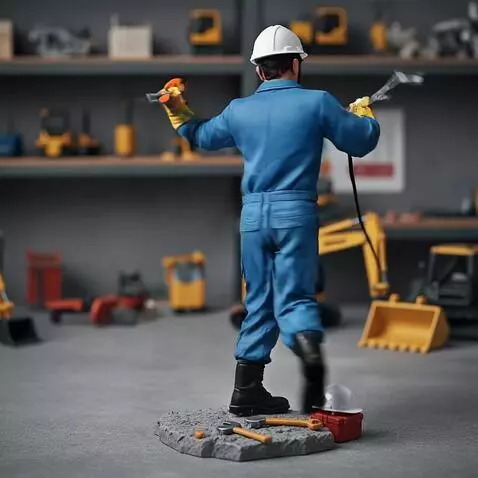 AI Video from prompt: Worker dances and juggles tools
