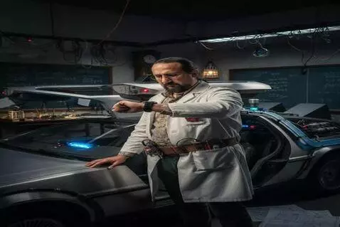 AI Video from prompt: karakter arabaya biniyor. Back to the future fil