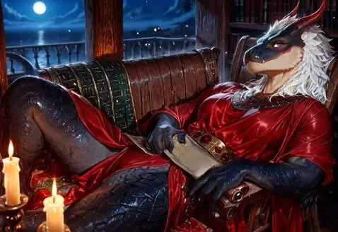 AI Video from prompt: Dragonborn dude is relaxing on the couch looking