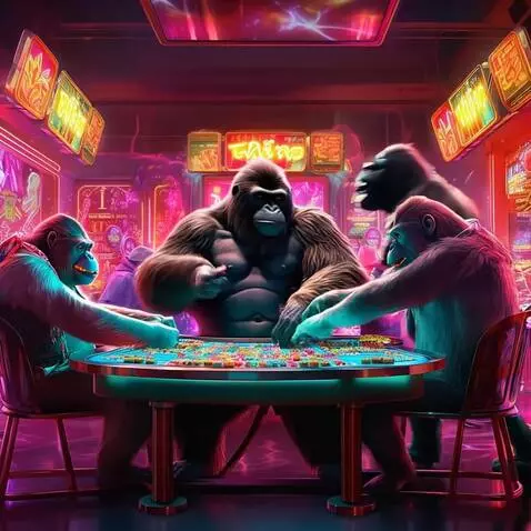 AI Video from prompt: Apes playing poker then one friend comes in, tel