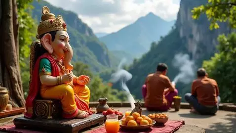 AI Video from prompt: Ganesh Chaturthi in mountain view