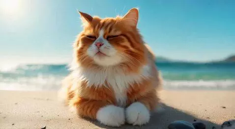 AI Video from prompt: A cat is chilling on the beach