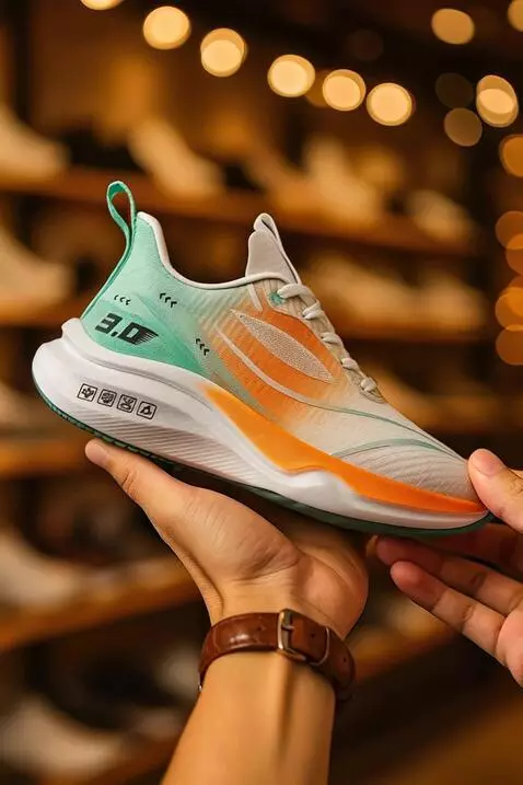 AI Video from prompt: sepatu sedang direview dengan menggunakan tangan