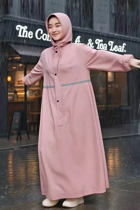 AI Video from prompt: wanita ini sedang menari bahagia saat kehujaanan