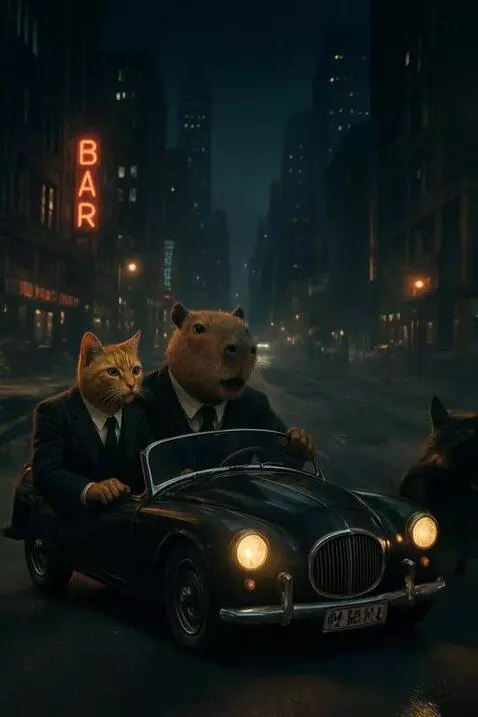 AI Video from prompt: Coche conduce a alta velocidad,gata corre tras e