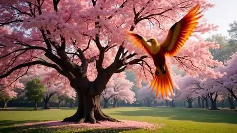 AI Video from prompt: Вид с высоты птичьего полета на дерево сакуры в 